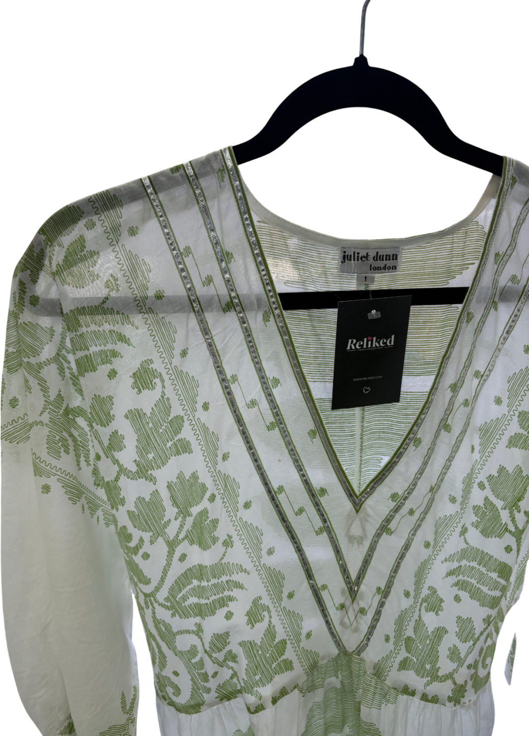 juliet dunn White Embellished Cotton Kaftan Dress UK S