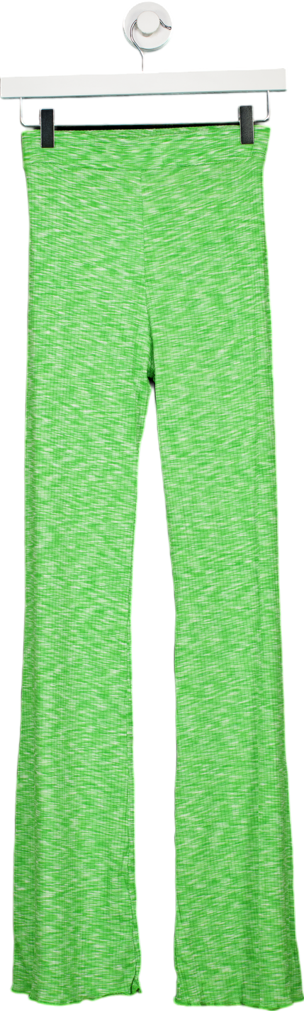 Bershka Green Ribbed Flared Trousers UK XS