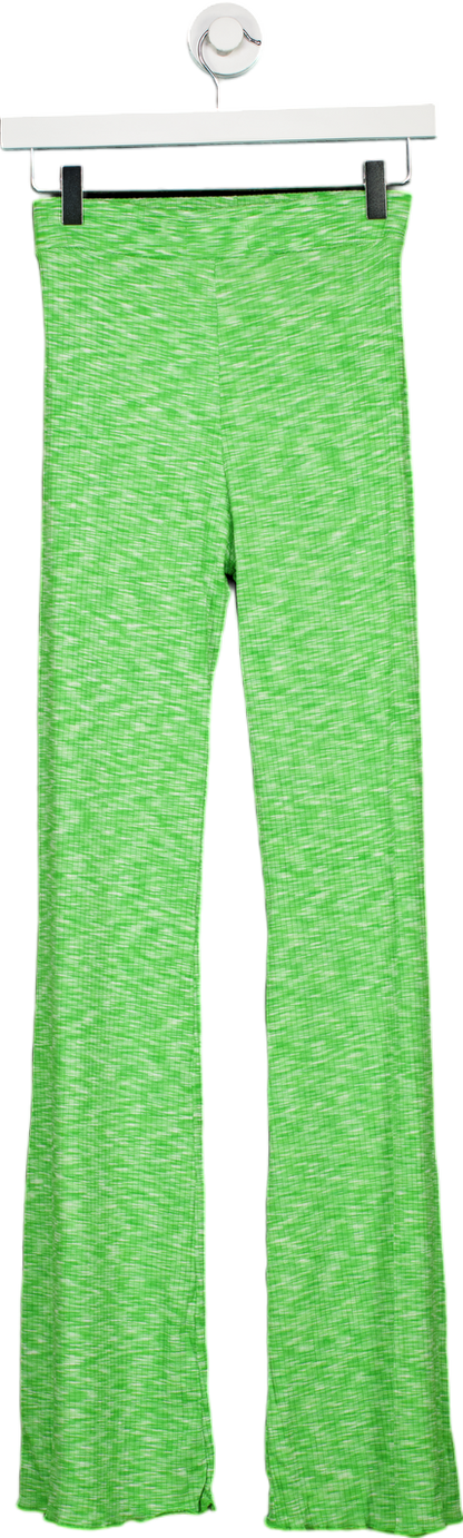 Bershka Green Ribbed Flared Trousers UK XS