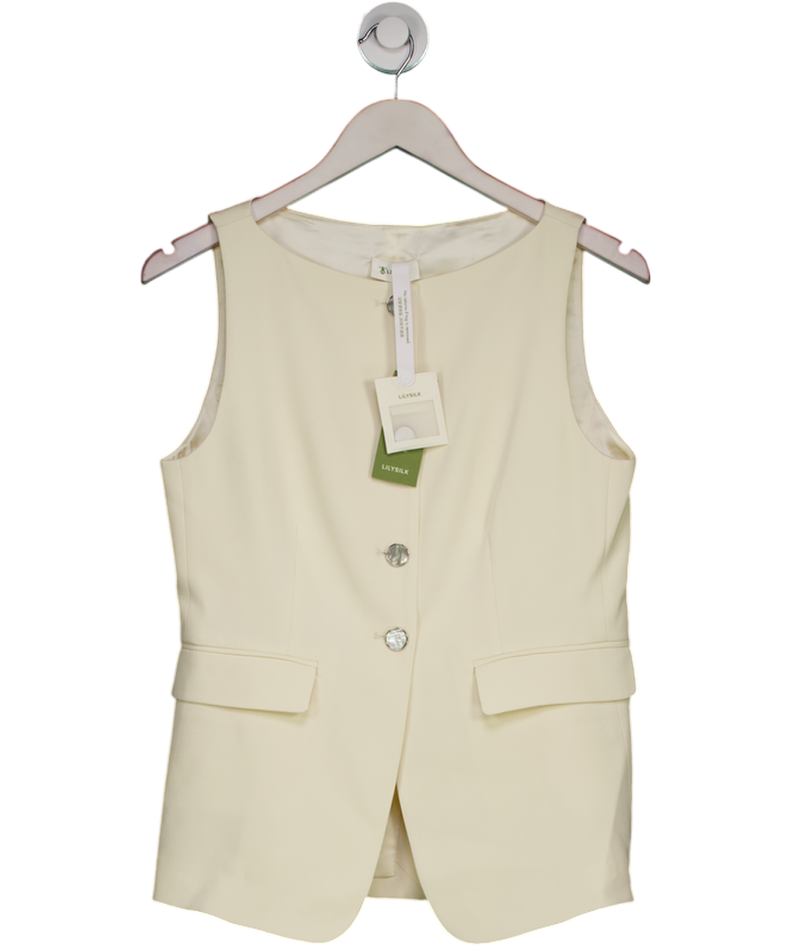 LILYSILK Cream Sleeveless Button Up Silk Vest UK 8