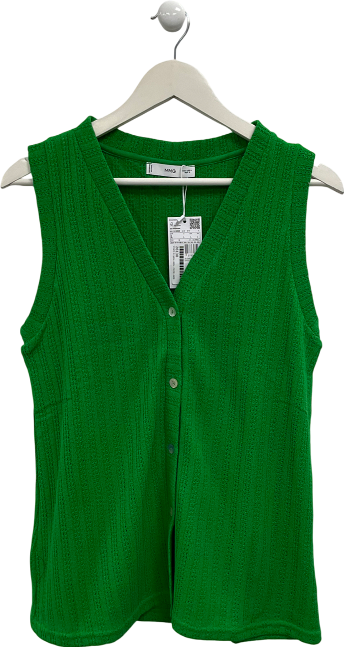 MANGO Green Crochet Waistcoat UK L