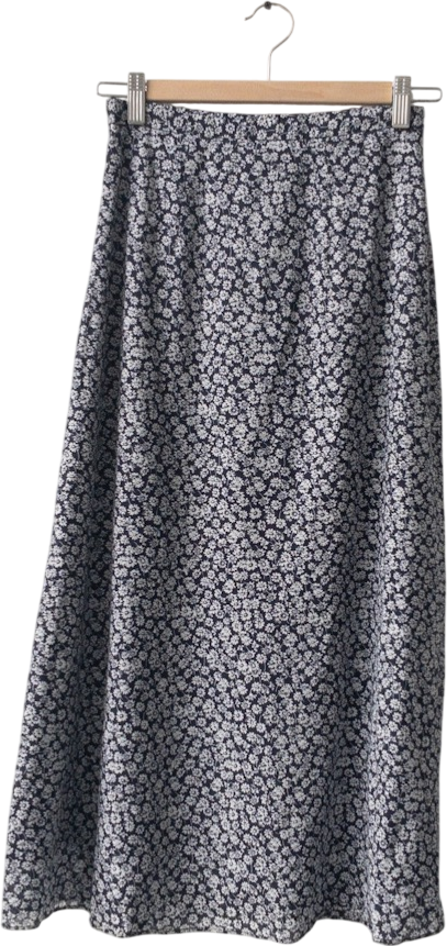 & Other Stories Navy Blue  Ditsy Floral Button Through Midi Skirt UK 6