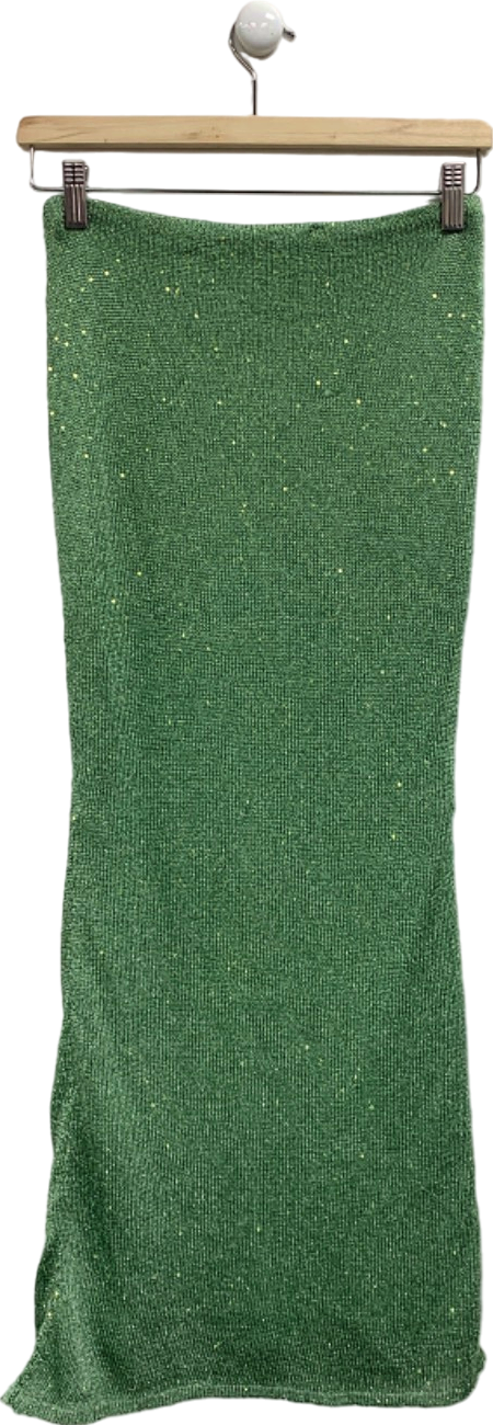 Tiger Mist Green Sequin Midi Skirt UK S