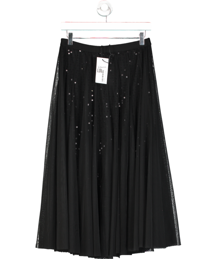 ELEVEN LOVES Black Sequin Detail Tulle Maxi Skirt UK S/M