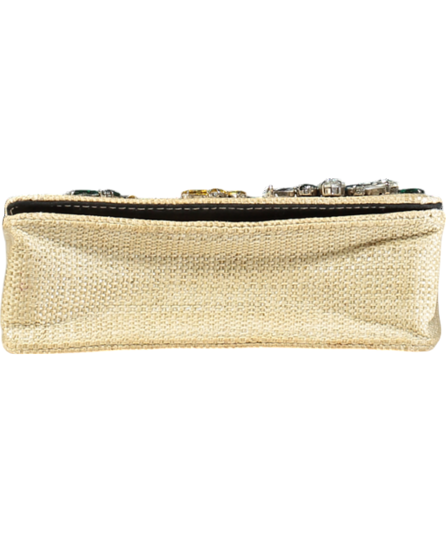 Essentiel Antwerp Beige Crystal Embellished Wicker Shoulder Bag