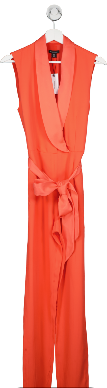 Karen Millen Orange Tailored Tuxedo Wrap Sleeveless Jumpsuit UK 10