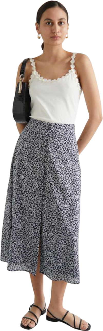 & Other Stories Navy Blue  Ditsy Floral Button Through Midi Skirt UK 6