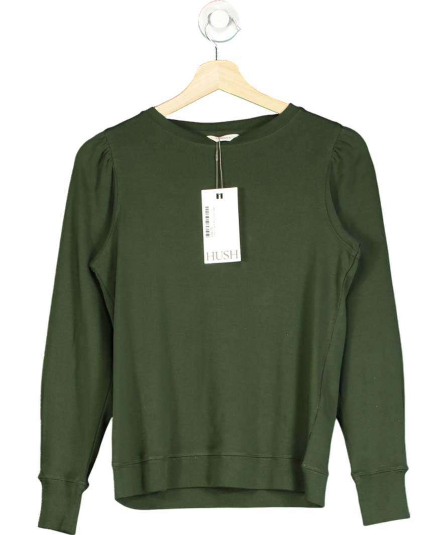 Hush Green Emily Super soft 100% cotton Puff Sleeve Jersey Top UK L