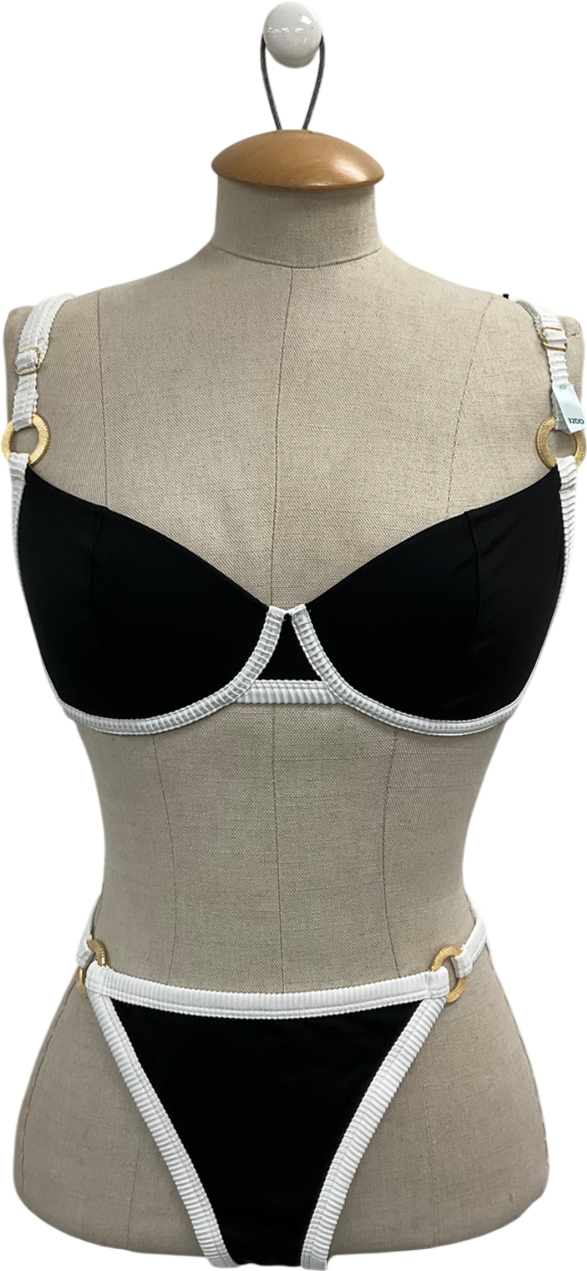 boux avenue Black Palazzo Double Boost Bikini Top 32dd And Side String Briefs UK 8