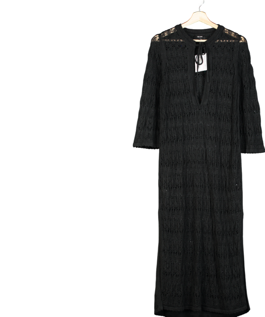 ME+EM Black Linen Lace Stitch Beach Maxi Dress UK S