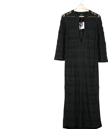 ME+EM Black Linen Lace Stitch Beach Maxi Dress UK S