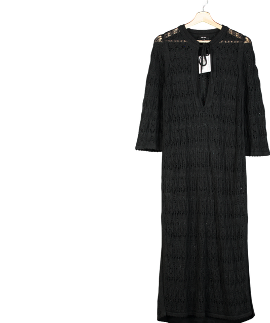 ME+EM Black Linen Lace Stitch Beach Maxi Dress UK S