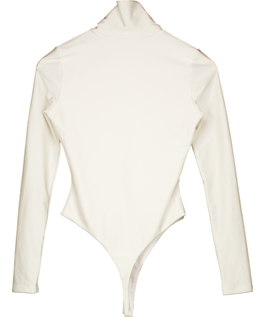 Alexander Wang Cream Logo Roll-neck Bodysuit Top UK XS