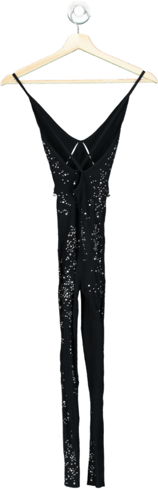 White Fox Black Rhinestone Jumpsuit One Size