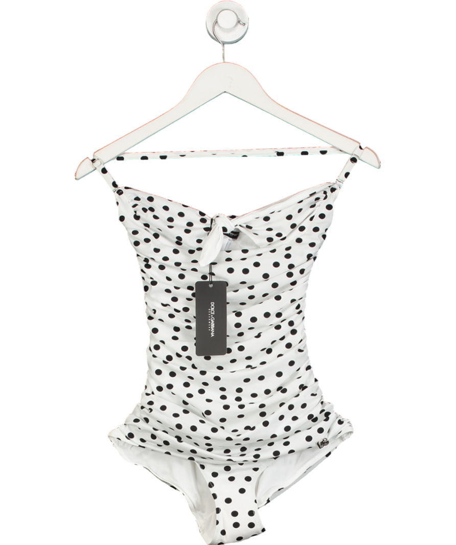 Dolce & Gabbana White Polka Dot Strapless One Piece Swimsuit UK S