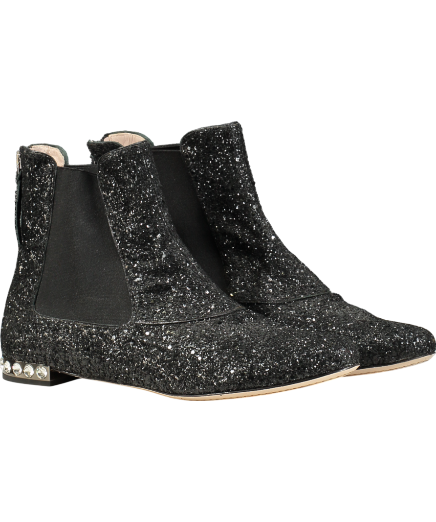 Miu Miu Black Glitter Chelsea Boot With Crystal Detailing UK 7 EU 40 👠