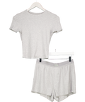 SKIMS 2-piece Grey Rib Cotton T-shirt (uks) And Boxer Shorts Set UK S/M