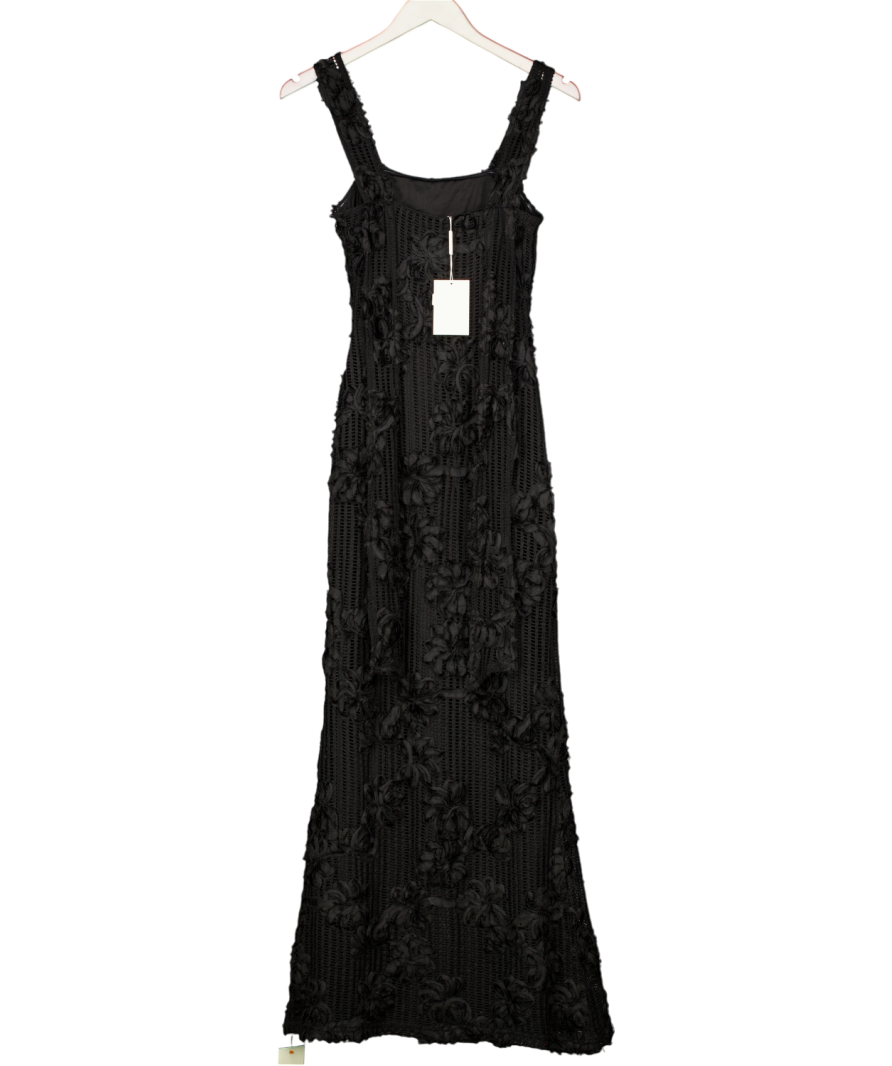 PRETTY LAVISH Black Gigou Crochet Floral Maxi Dress UK 6