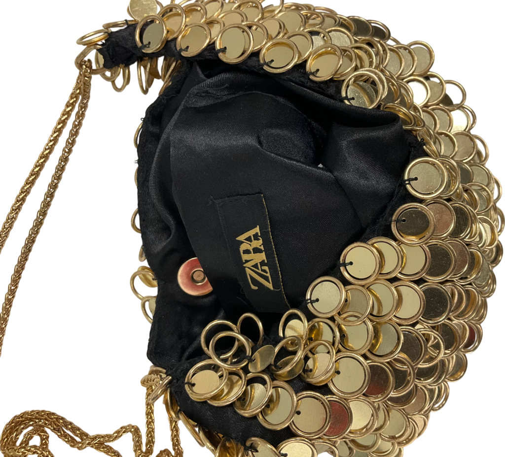 ZARA Metallic Golden Beaded Shoulder Bag