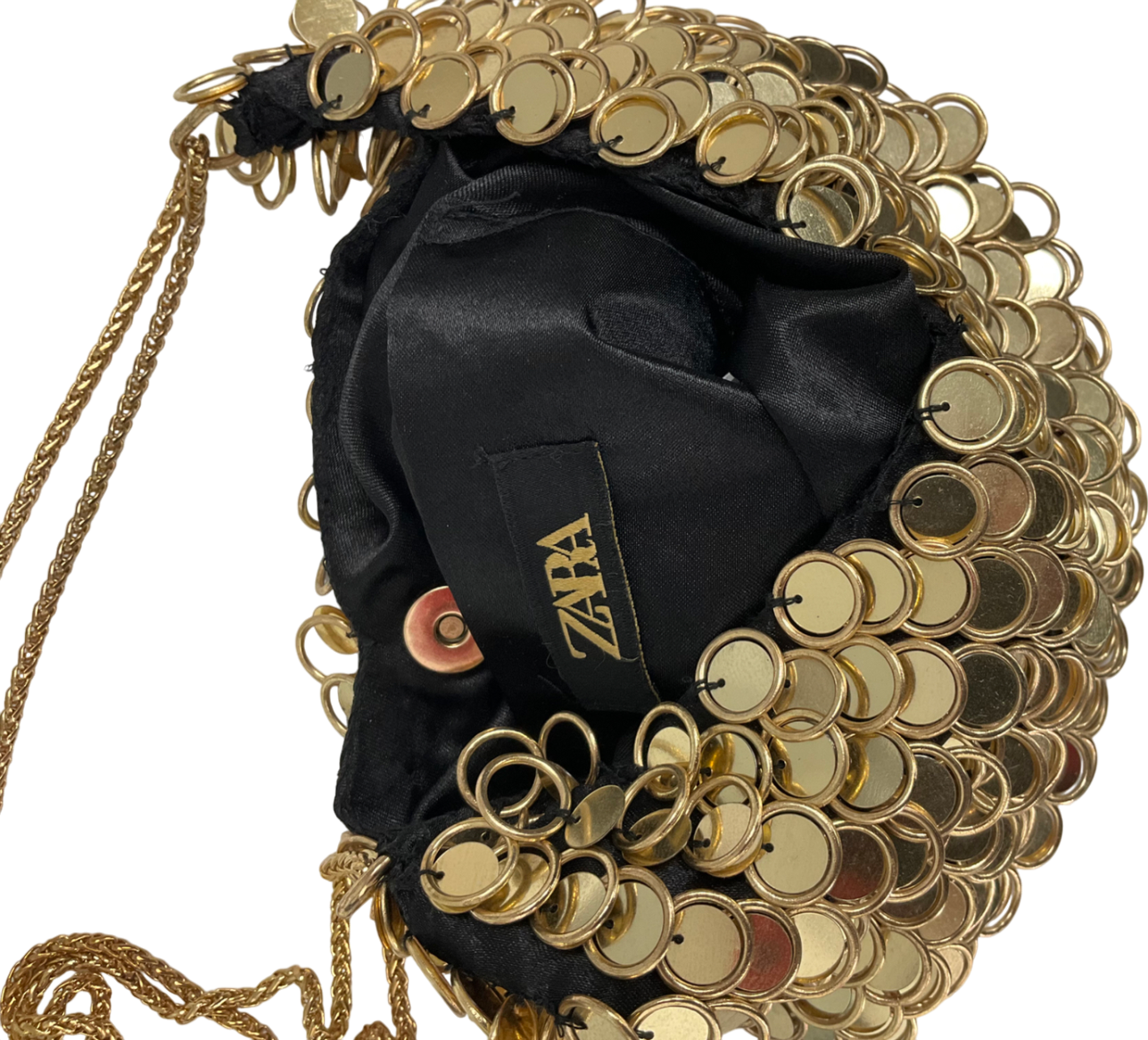 ZARA Metallic Golden Beaded Shoulder Bag