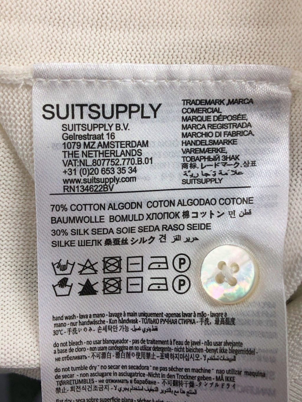 SUITSUPPLY Off-White Californian Cotton & Mulberry Silk Polo Cardigan UK M