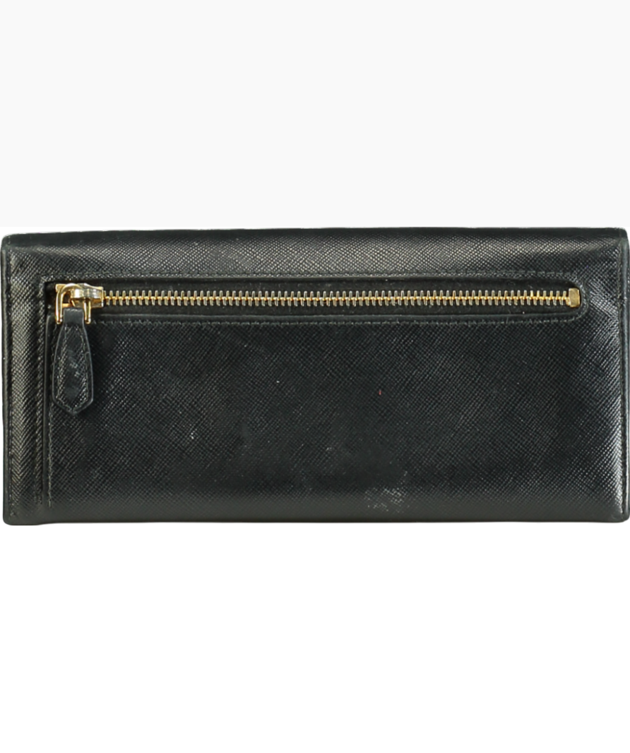 Prada Black Saffiano Ribbon Leather Long Wallet