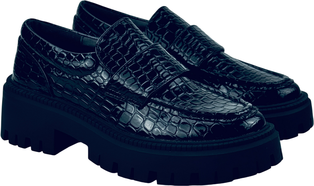TOPSHOP Lottie Chunky Loafer In Black Croc UK 5 EU 38 👠