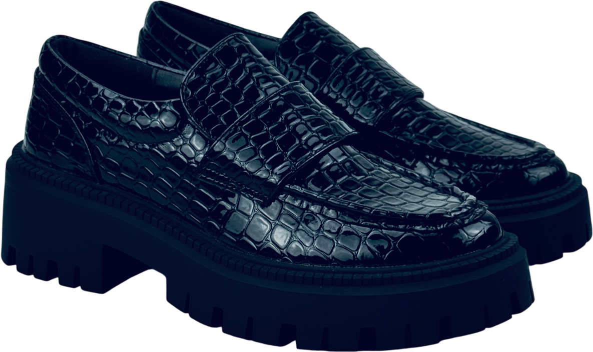 TOPSHOP Lottie Chunky Loafer In Black Croc UK 5 EU 38 👠