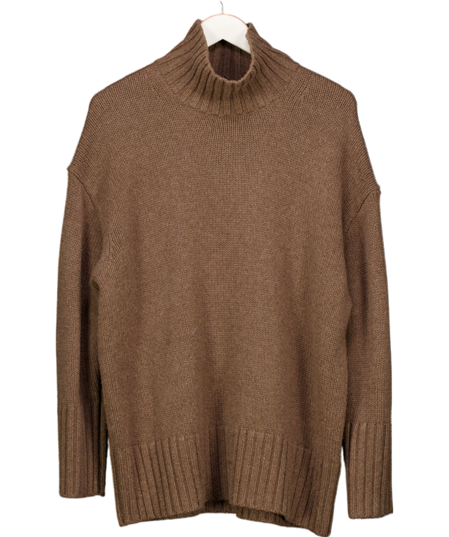 cos Brown 100% Cashmere Funnel Neck Jumper UK M