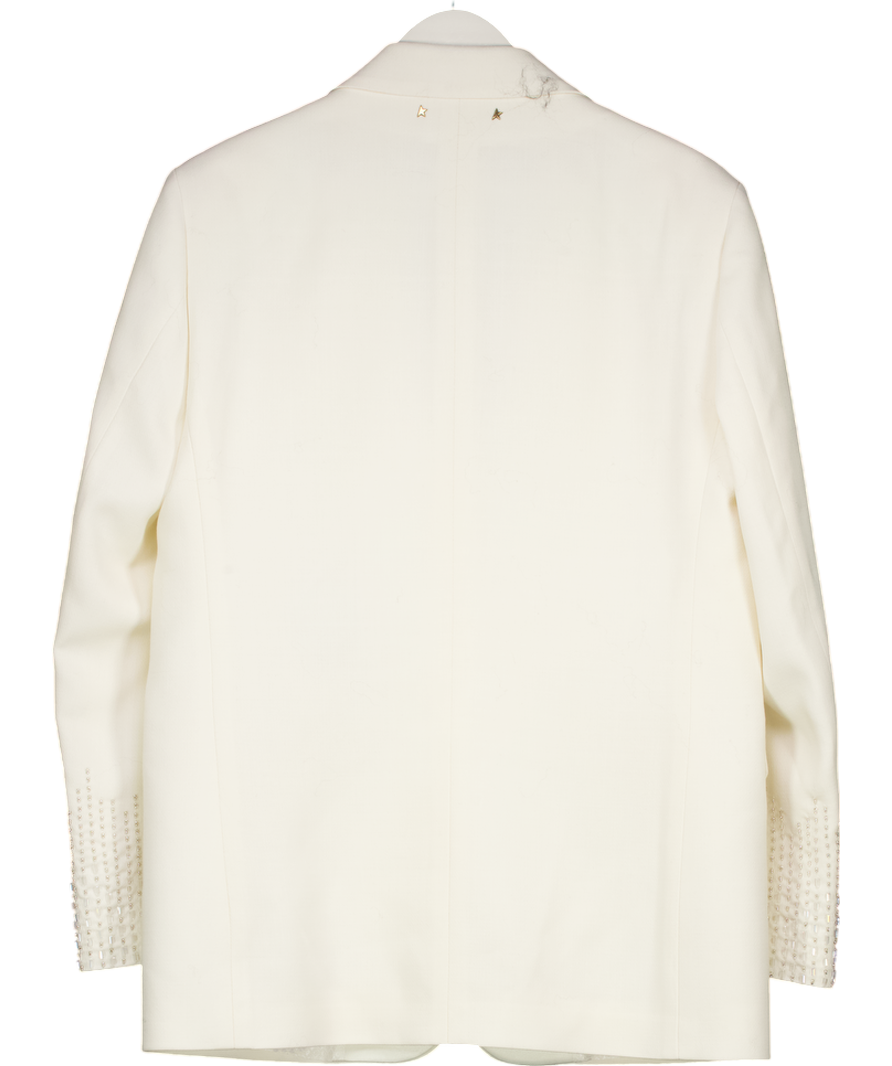 Golden Goose Cream Single Breasted Silk Effect Embroidery Blazer UK XS