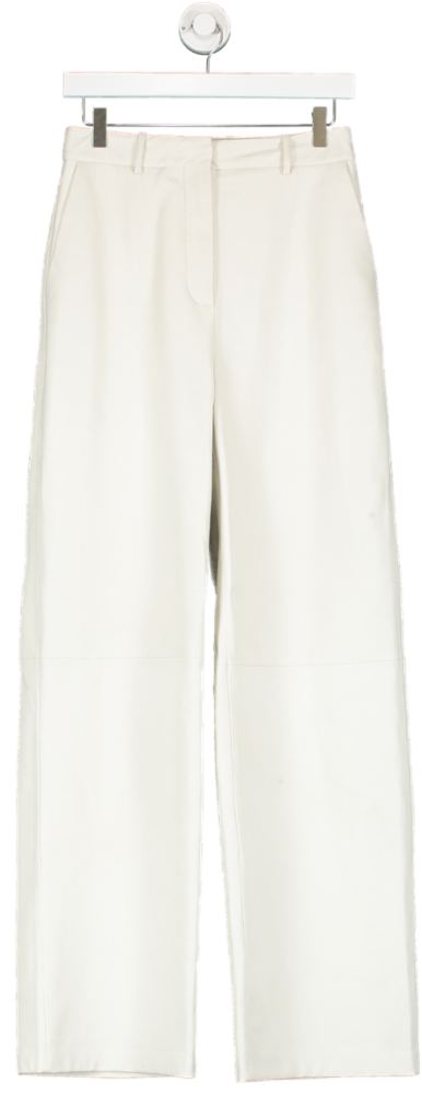 BOSS White Regular Fit Leather Trousers With Wide Leg UK 8