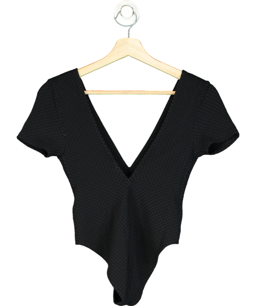 leslie amon Black Short Sleeve Textured Bodysuit With Dominate Jewels UK S