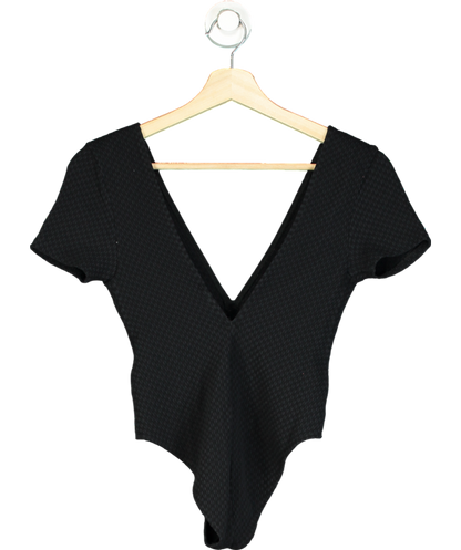 leslie amon Black Short Sleeve Textured Bodysuit With Dominate Jewels UK S