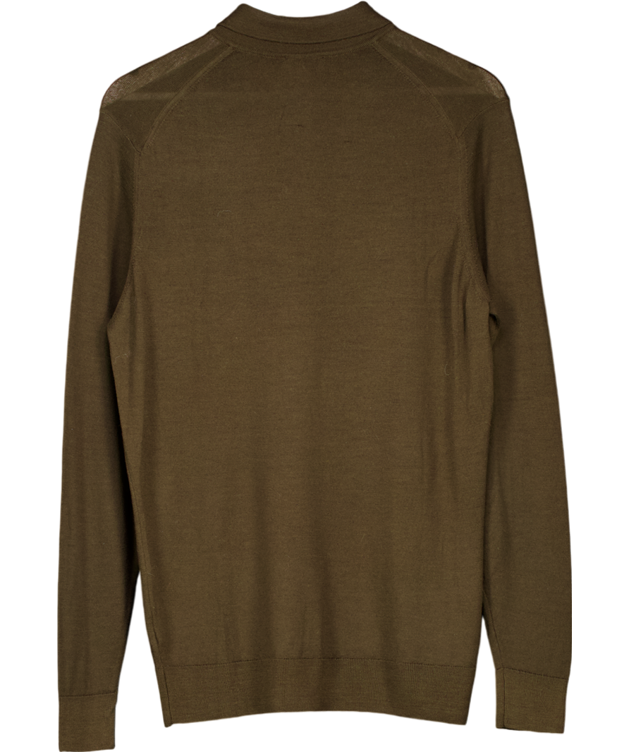 sunspel Green Long Sleeve Polo UK M
