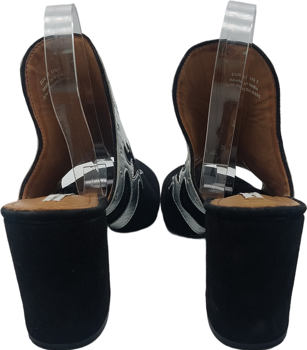 & Other Stories Black Metallic Flame Heeled Mules UK 4 EU 37 👠