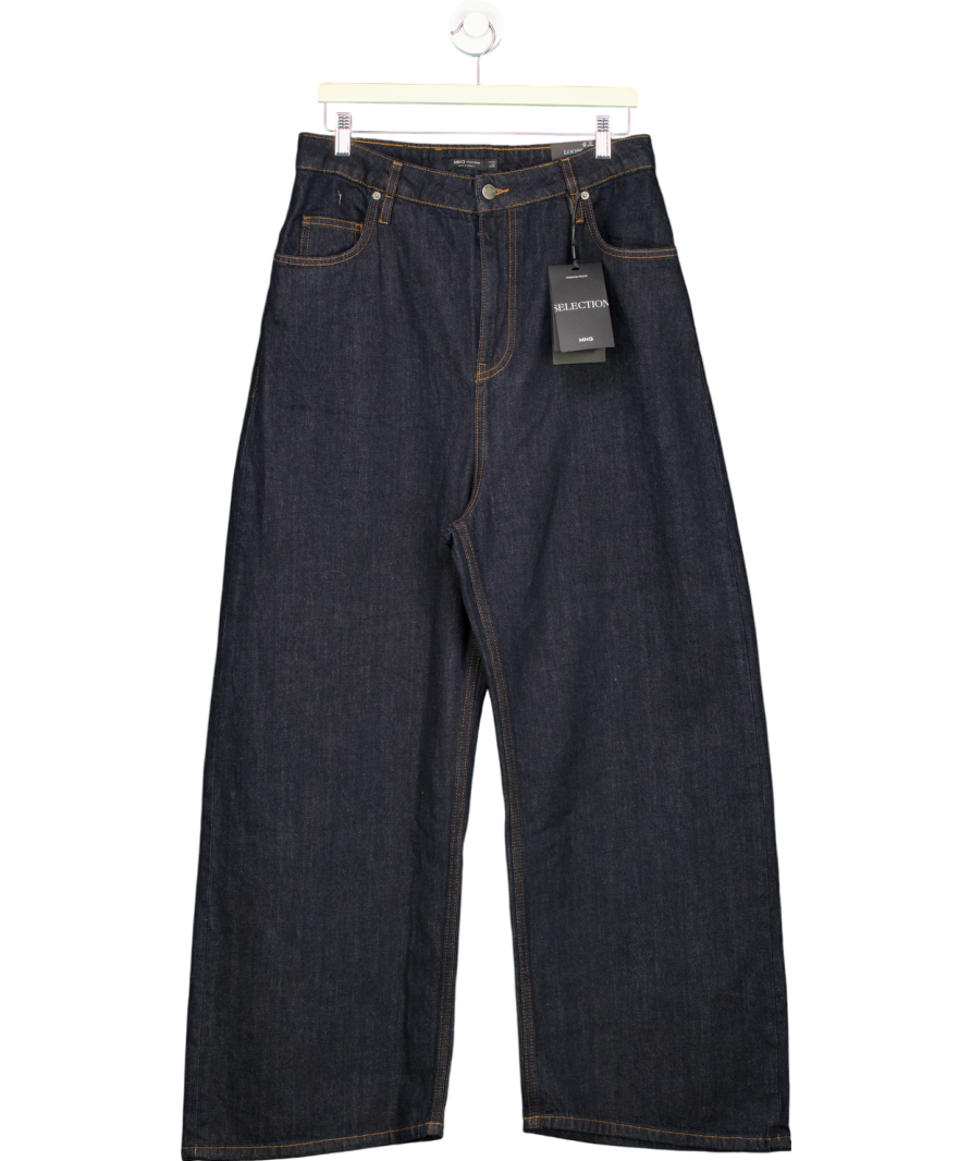 MANGO Blue Premium Selection  High-rise Wideleg Jeans Rinse Wash UK M