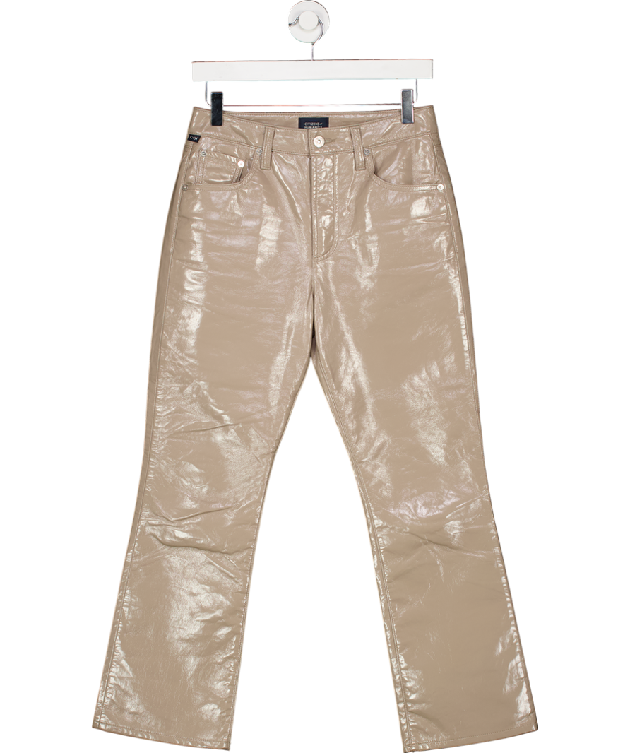 Citizens of Humanity Beige Cashew Patent Isola Cropped Boot Recycled Real Leather Jeans W25