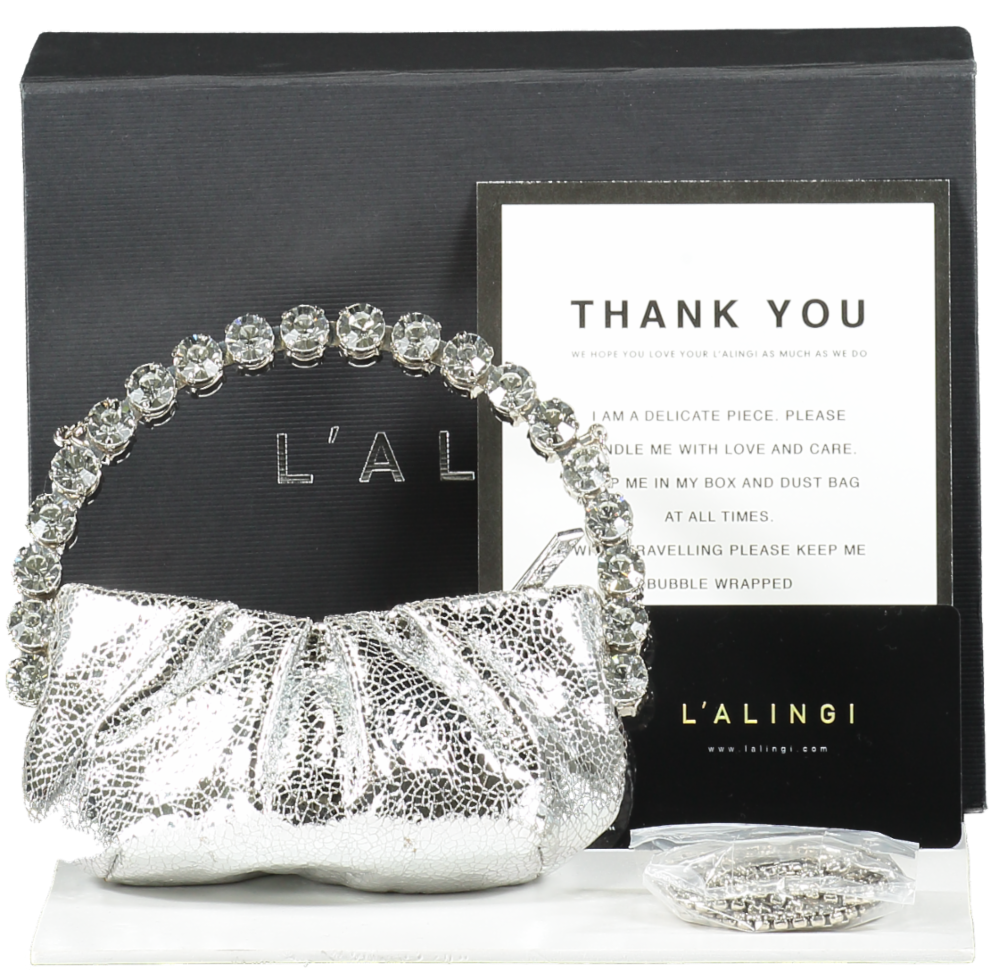 L'alingi Micro Eternity Crystal Top Handle Bag In Silver BNIB