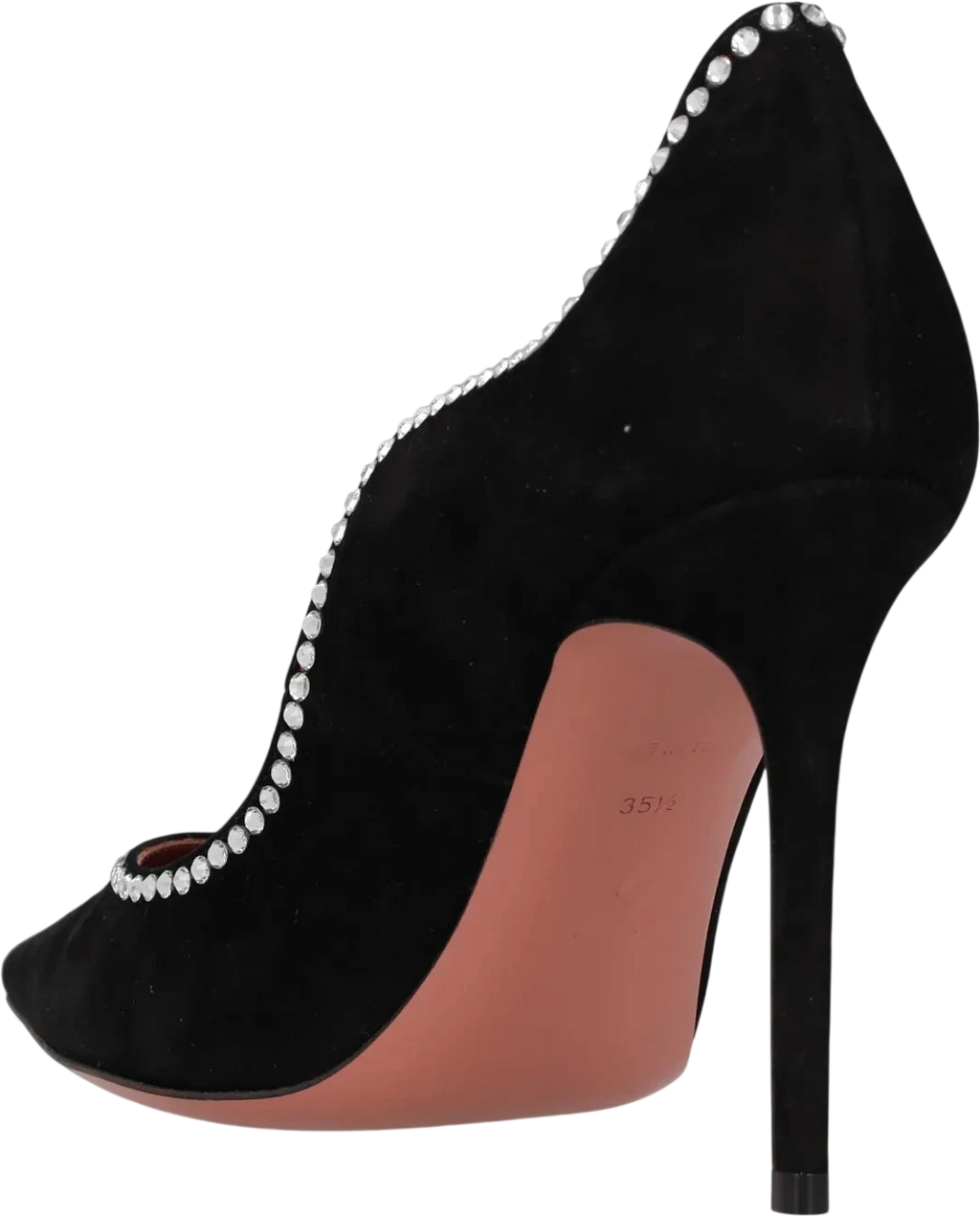 AMINA MUADDI Black Suede Crystal Embellished Romy Pointed-toe Shoes UK 3 EU 36