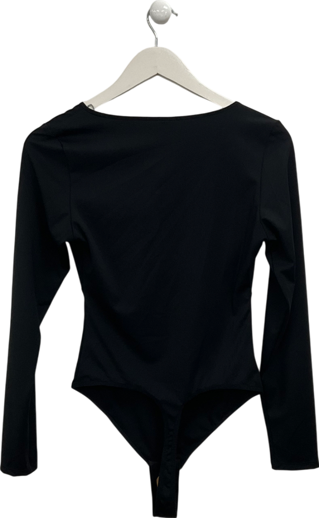 FeelinGirl Black Deep V Neck U Ring Bodysuit UK L