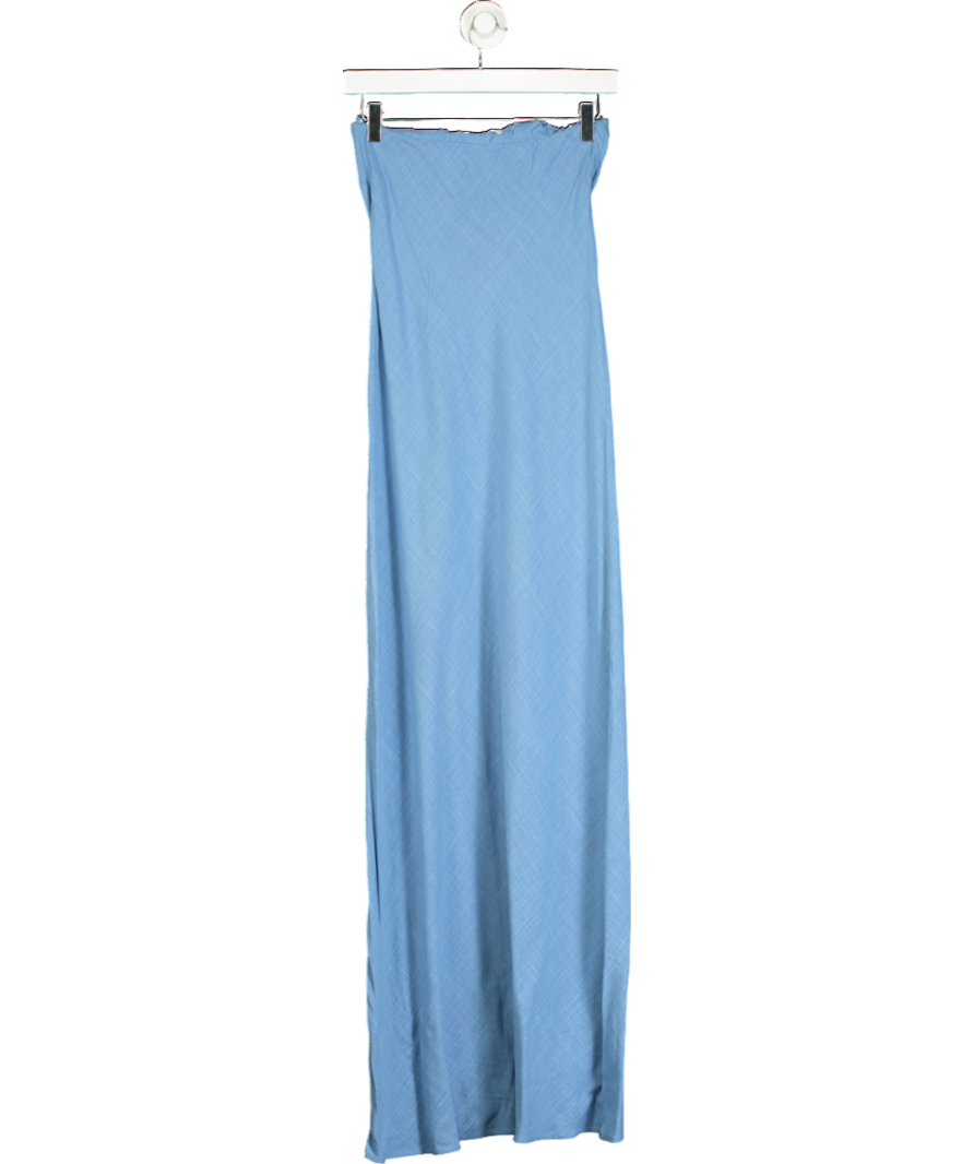 Anthropologie Blue The Fleur Strapless Linen-blend Maxi Slip Dress UK 8