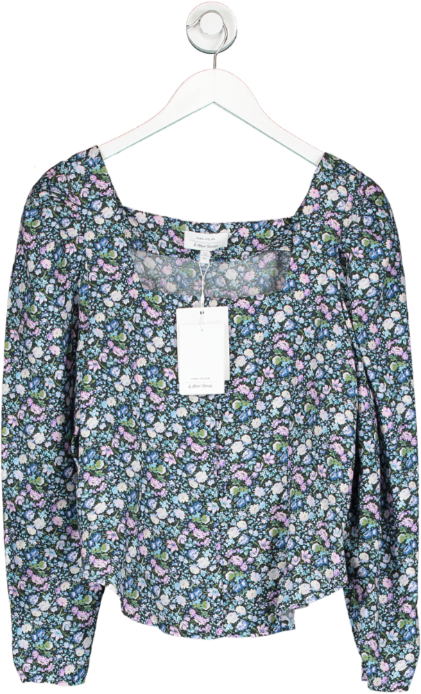 & Other Stories Blue Square Neck Floral Top UK 12