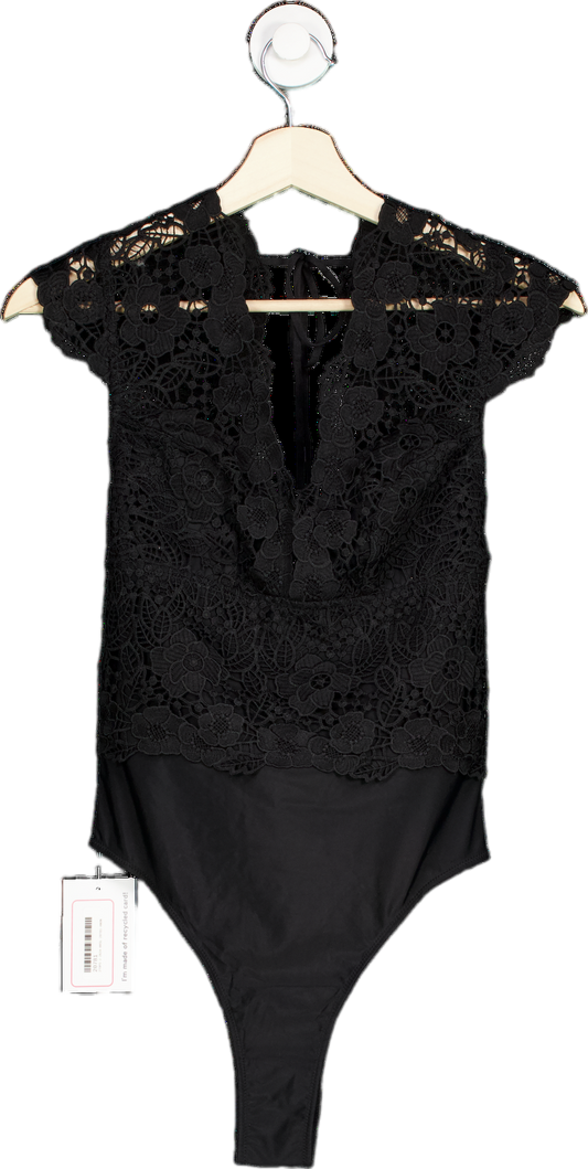 Anthropologie Black Crochet Lace Cap Sleeve Bodysuit S