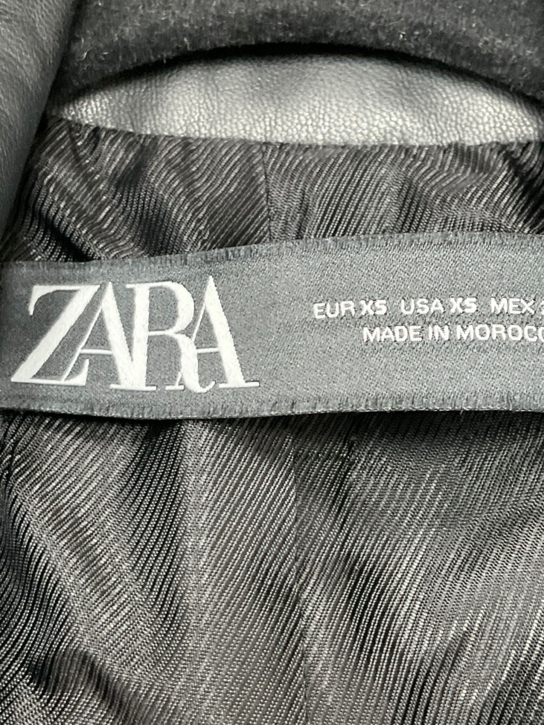 ZARA Black Double Breasted Blazer With Faux Leather Collar UK XS