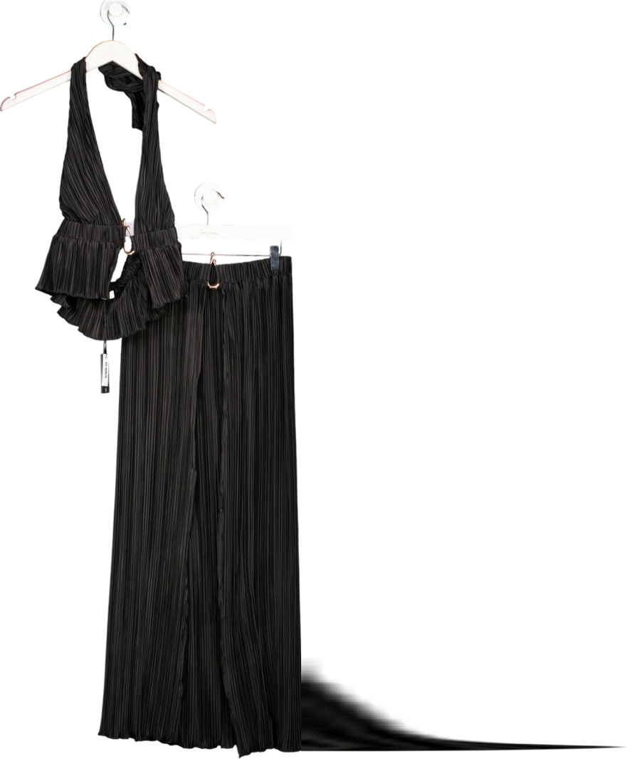 4th & Reckless Black Daisy Pleated Woven Midi Skirt And Pleated Top UK 8