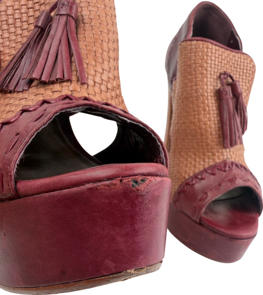 Schutz Red Platform Heel With Tassels Burgundy UK 8 EU 41 👠
