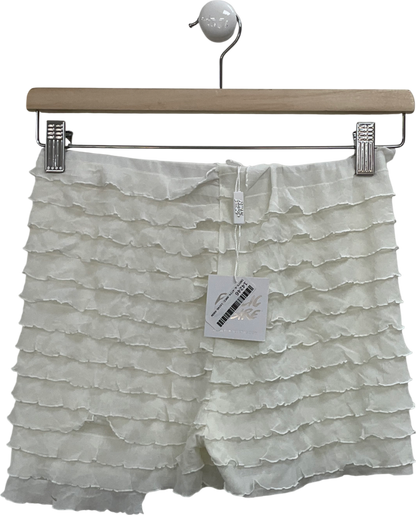 Public Desire Cream Ruffle Detail High Waist Shorts UK 10