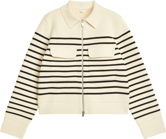 Arket Cream Ivory / Black Striped Knitted Cotton Jacket UK S