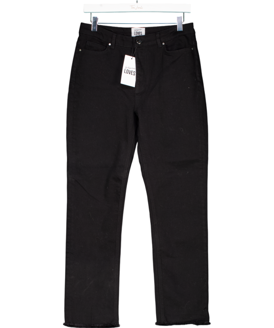 Eleven Loves Black Fray Hem Straight Leg Jeans UK 12