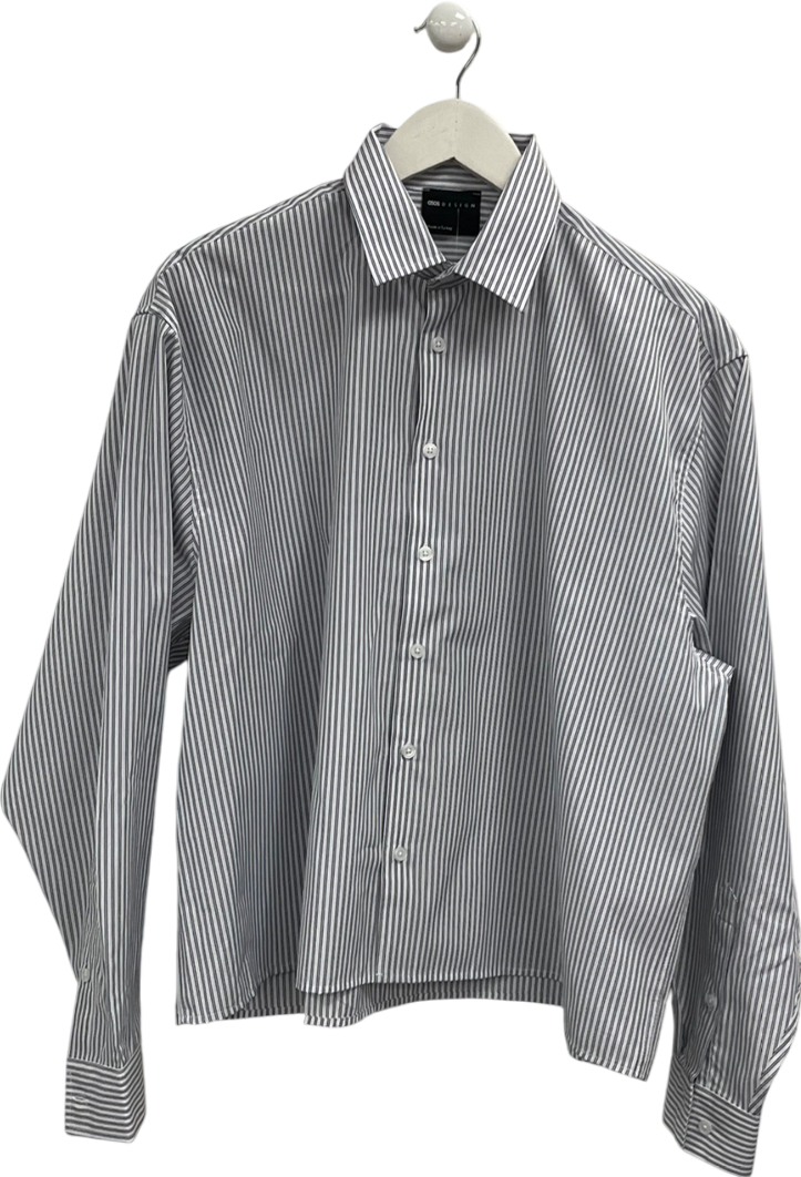 ASOS Shirt With Ruched Sleeves In Black & White Stripe UK M